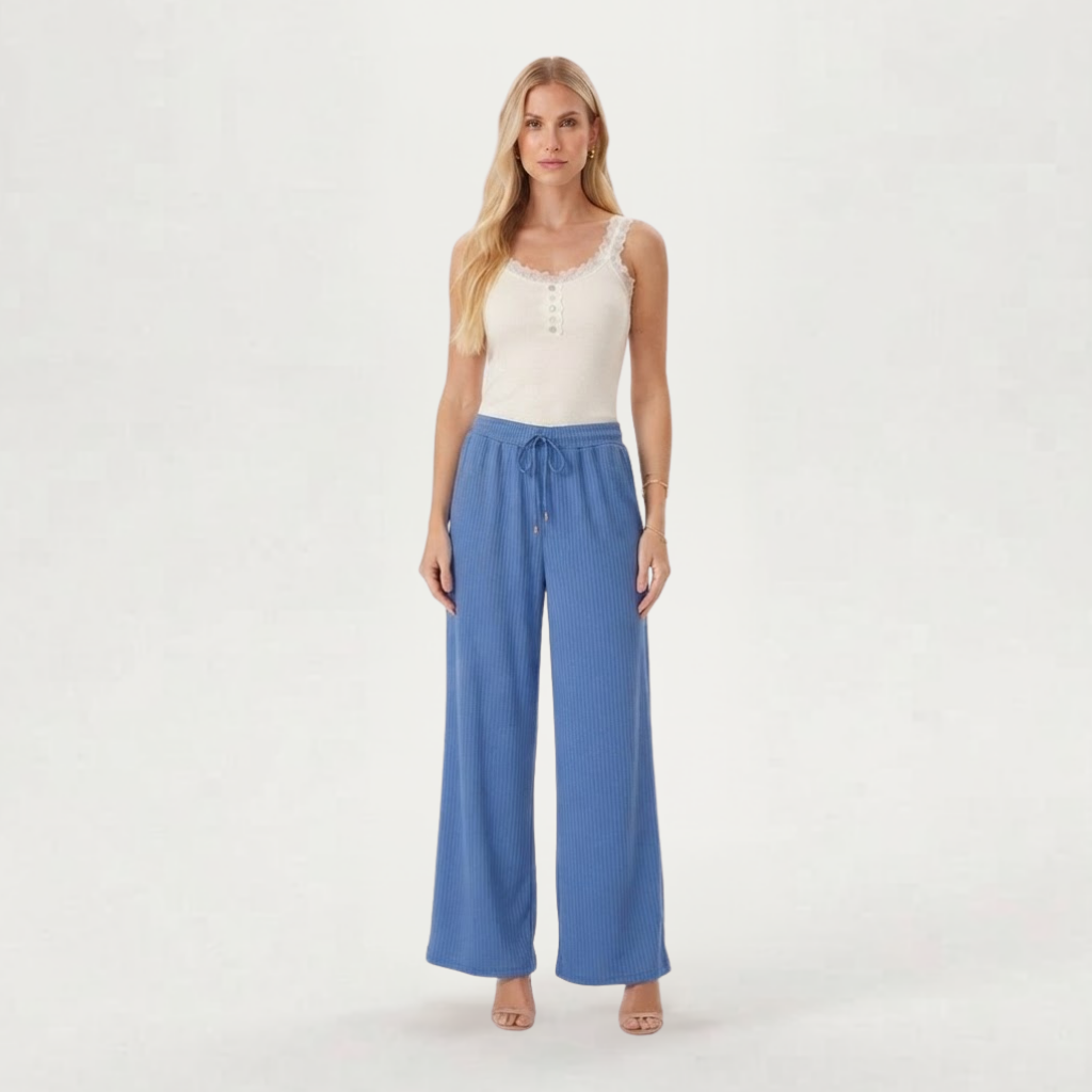 CALÇA FEMININA  WIDE LEG CANELADA VISCOSE